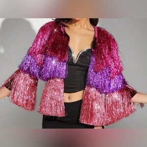 SHEIN Pink and Purple Fringe Sweater